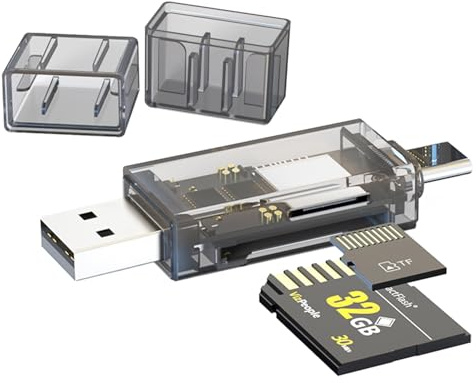 Powice SD Kartenleser, USB2.0 USBC SD Card Reader, Transparenter 2in1 Kartenlesegerät, SD Kartenleser USB C für Micro SD/SD/TF/iPhone 15/16 und andere Geräte mit USB/USBC Schnittstelle
