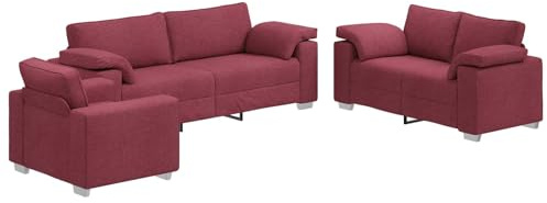 vidaXL Soffa 3 pcs Vind Röd 219 x 80 x 82 cm Linnenblandad tyg, Elegant modern linsoffa, minimalistisk soffa, funktionell inomhusmöbel, ergonomisk skumstol, stilig avkoppling