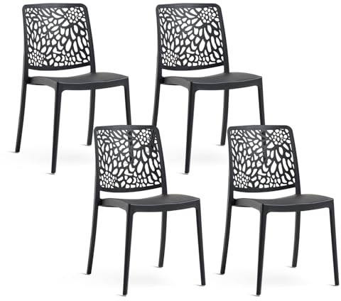 SIEDITI FUORI E DENTRO Sedie impilabili in polipropilene con fibra di vetro per esterno/giardino o interno, idrorepellenti e resistenti, design moderno e floreale - Sole (4, Antracite)