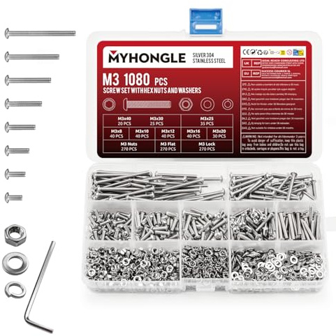 1080 Stk M3 Schrauben Set, Linsenkopf Innensechskantschrauben Muttern Set, Linsenkopfschrauben mit Muttern Set, Maschinenschrauben Sortiment, Gewindeschrauben und Muttern mit Unterlegscheiben Set