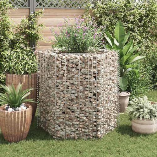 WKIEQACO Haus & Garten, Möbel-Hexagonal Gabion Hochbeet 100x90x100cm