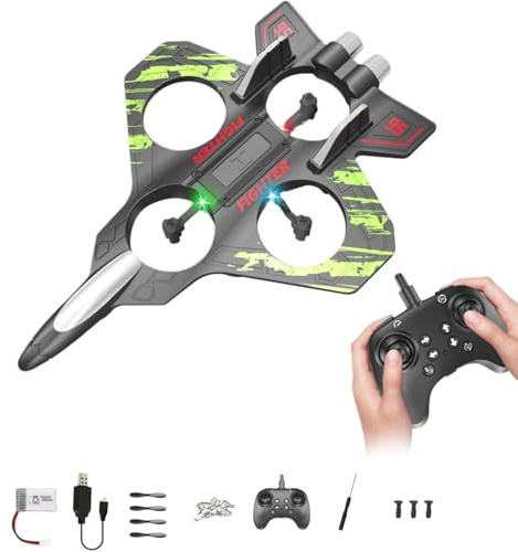 Fjärrstyrt flygplan 2,4 GHz, RC skumflygplanhelikopter med LED-lampor, gravitationsavkänning, stuntrullar, 2 flyglägen, RC-drönare för vuxna,Green