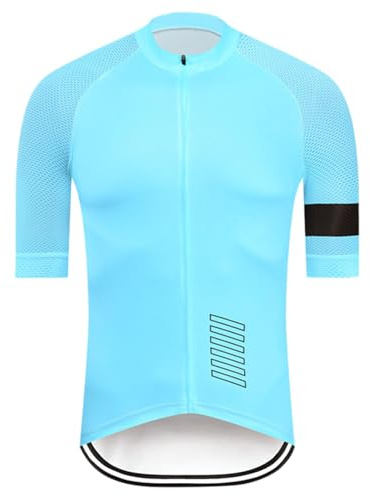 Foweknow Short Sleeve Cycling Jersey Men's Elastic Breathable Sports Shirt Functional Shirt Quick Drying Breathable Lightweight Cycling Jersey with Zip for Cycling Outdoor Sports, blue, 4XL