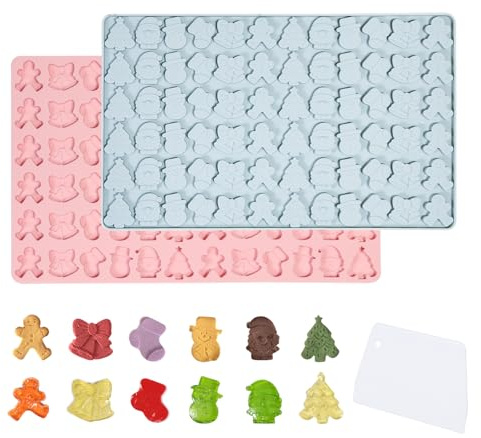 LUBOXIN Silikonform Weihnachten 2 Stk Pralinenform Silikon Schokoladenform | 6 Muster Weihnachtsbaum Lebkuchenmann Schneemann Weihnachtsmann Silikonform für SüßIgkeiten Kekse Haustier-Leckereien