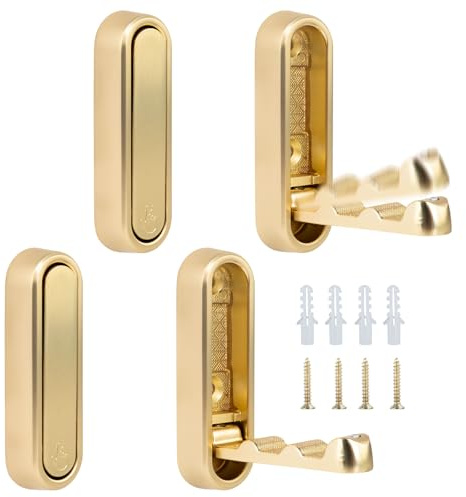​4 Pezzi Ganci da Parete Pieghevoli e Retrattili - Attaccapanni Invisibile a Scomparsa, Acciaio Inox Flip Attaccapanni da Parete- Per Porta, Bagno, Camera - Ideale per Interni Moderni​ (Oro 4 pcs)