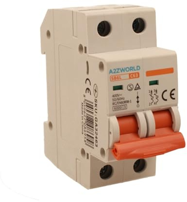 Interruptor magnetotérmico 63 A C63, bipolar 2P, curva C 6 kA, 2 módulos DIN 220 V AC, certificado IEC60898-1, serie SB6L