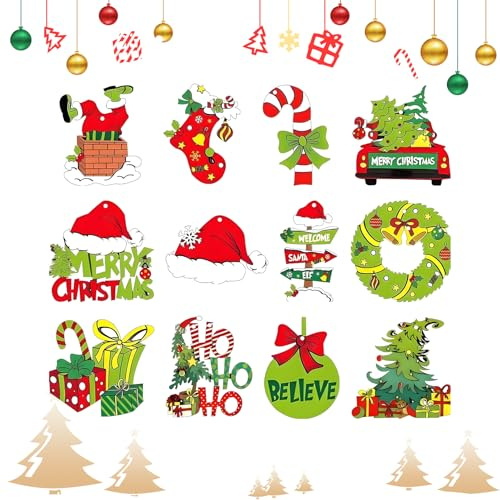 36 Stück Grinch Weihnachtsdeko Anhänger Set, Süße Weihnachtskugeln Figuren, Holzanhänger Weihnachten, Weihnachtsbaumschmuck und Grinch Deko für Festliche Stimmung, Partyzubehör