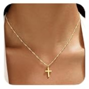 SEFORICO Collier Croix pour Femme Couleur Or Acier Inoxydable Pendentif Croix Lisse Chaîne Tressée 42+5cm Bijoux Simples Cadeau Baptême Chrétien