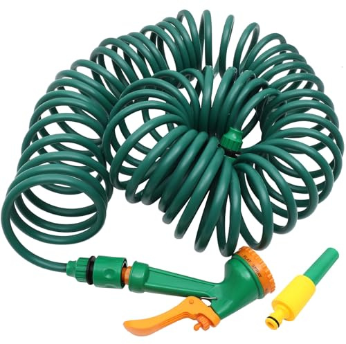 NUOBESTY Tubo da Giardino Retrattile a Spirale 10 M in Materiale Resistente Testina Spruzzatrice per Irrigazione Lavaggio Auto e Uso Esterno Colore Casuale Colore Casuale