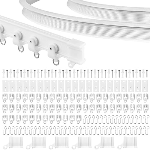 Rail de rideau de plafond flexible de 7 m - blanc- Support flexible - Rail de rideau incurvé au mètre avec roulettes silencieuses - Support flexible pour douche, fenêtre vitrée - Séparateur de pièce