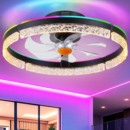 Kviflon Lámpara Ventilador de Techo Moderna 51cm, con Luz RGB Regulable, App y Mando, Diseño Delgado de Bajo Perfil para Cocina y Dormitorio, RGB