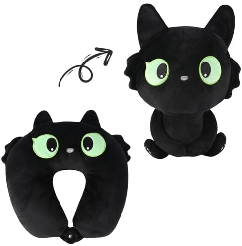 Alaoo Oreiller Voyage 2 en 1,Cervical U Peluche transforme, Chat Noir