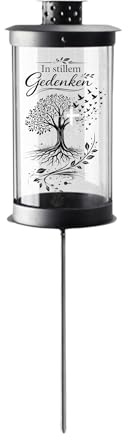 Mariles Laterne auf Stab Erdspieß wetterfest Stablaterne Grablaterne Grablicht Grableuchte Friedhofslaterne Windlicht Gartenlaterne Gartenlicht Garten Grab - 50 cm - In stillem Gedenken