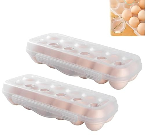 Lot de 2 boîtes à œufs empilables pour réfrigérateur avec 12 compartiments et couvercle verrouillable en plastique transparent pour réfrigérateur, camping et pique-nique
