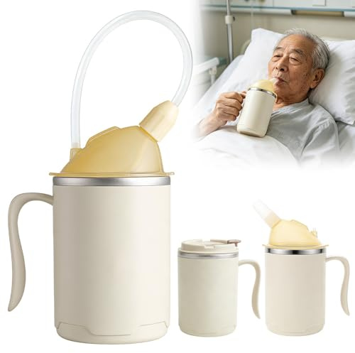 Rppiup Beakers for Elderly 400ml, 3 in 1 Adult Sippy Cups for the Elderly Non Spill with Straw and Lid, Anti Choke Non Spill Cups, Dysphagia Cups for Disabled Adults Drinking Aids