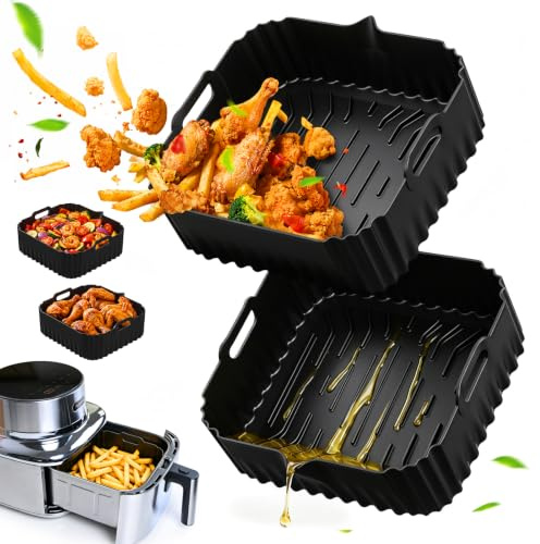 Molde Silicona Freidora de Aire para COSORI Turbo Blaze 6L y Iconic 6,2L | 2 Piezas, Reutilizable Molde Cuadrado, Accesorios Air Fryer, para COSORI Iconic Single 6,2L SE601S & Cecotec 6L, Sin BPA