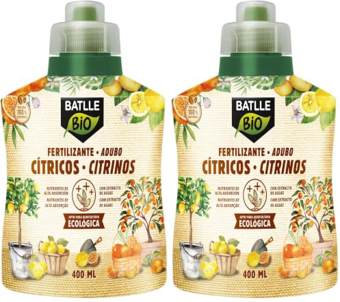 BATLLEBIO Fertilizante Cítricos 400 ml – Abono Orgánico con Aminoácidos y Algas para Limoneros, Naranjos y Mandarinos (Paquete de 2)