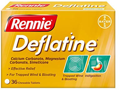 Rennie Deflatine, Trapped Wind and Bloating Tablets, Fast and Effective Heartburn Relief and Indigestion Relief, Sugar Free Mint, 1 Pack of 36 Tablets