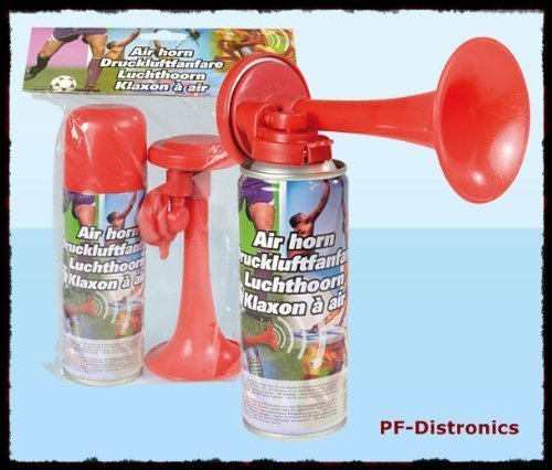 JUNG 2 Stück Laute Druckluftfanfaren mit je 250ml Gas, Airhorn, Drucklufttröte, Partyhorn