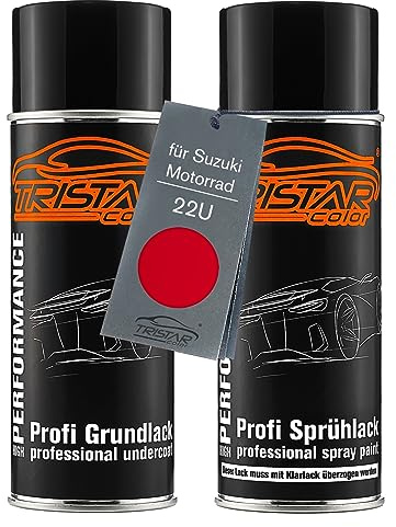 TRISTARcolor Motorradlack Set Spraydosen für Suzuki 22U Candy Red Perl | für Suzuki Motorcycles, Set aus Grundlack + Basislack, Sprühdosen 400ml