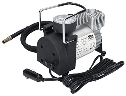 Ferrestock FSKCOM002 Mini compresor de aire reforzado de 12v para toma de automovil para inflar neumáticos de coche, moto, bicicleta y colchonetas con 150 PSI