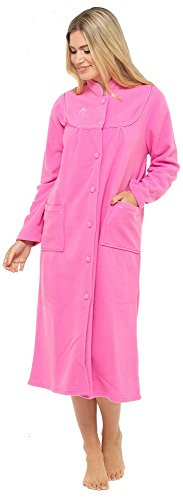 Calda e morbida vestaglia in pile a maniche lunghe, con bottoni e tasche, da donna Rosa scuro X-Large