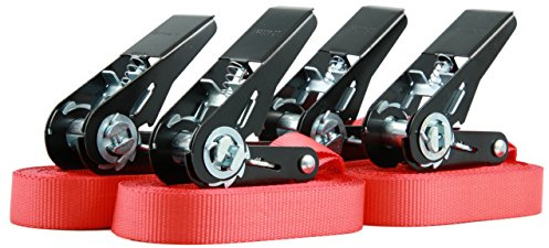 Sandax 4er-Set Zurrgurte mit Ratsche, langlebige Einteilige Spanngurte, Ratschengurte, Länge 6 Meter (6m), Breite 25mm, Farbe rot, Zertifiziert, belastbar bis 900kg, nach DIN EN 12195-2