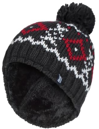 HEAT HOLDERS - Hombre Invierno Termico Gorro con pompón con Forro Polar (One Size, Charcoal/Red)
