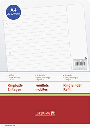 BRUNNEN 1066902 Ringbucheinlagen, 50 Blatt, 70 g/m² (2 Packungen, A4 liniert)