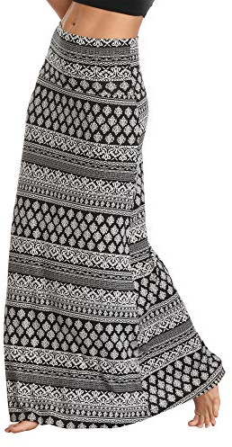 EXCHIC Donna Comodo Elastico Vita Alta Maxi Gonna Boho Flared A-Linea Lungo Yoga Gonne (XL, 1)