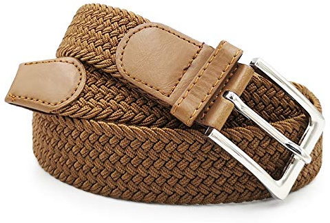 GLOMY flätat elastiskt bälte för män och kvinnor i en färg eller dubbla färger unisex, Brun, 110