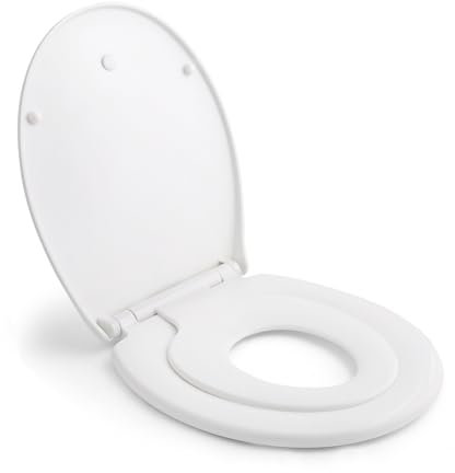 Sedile WC Copriwater Universale, Himimi Chiusura Ammortizzata Tavoletta WC con Sgancio Rapido, Facile da Pulire, Toilet Seat Bagno in Plastica Antibatterico Bianco O Forma (440 x 375 x 54 mm)