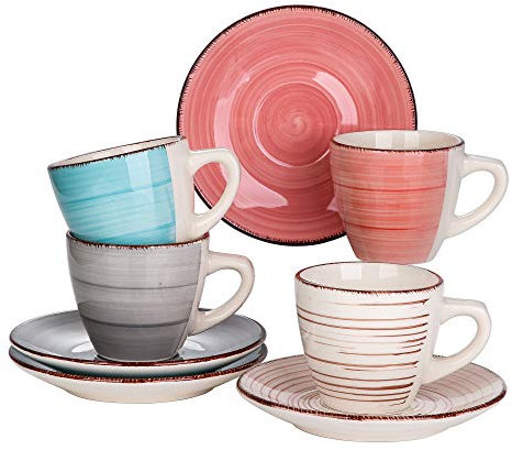 vancasso, Série BELLA, Service à Café Thé en Céramique pour 4 Personnes, Ensemble de Tasse et Soucoupe, 200ml