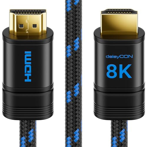 deleyCON 2m 8K HDMI 2.1b Kabel (48G, ULTRA Highspeed) Zertifiziert, 8K@60Hz 4K@120Hz 2K@144Hz/165Hz eARC HDCP 2.3/2.2 – für DTS:X Dynamisches HDR Dolby Atmos TV PS5 Xbox Soundbar Monitor Gaming