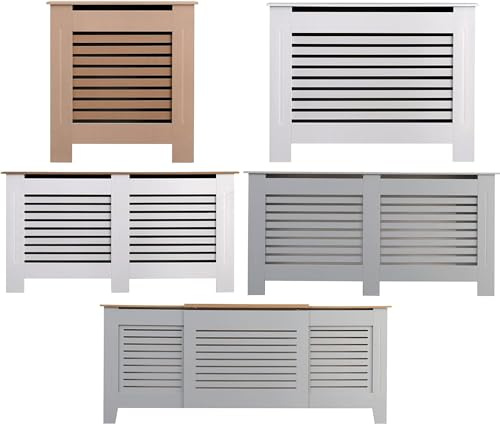 AVC Designs Kensington Radiator Cover Modern MDF Wood White Grey Horizontal Slat Living Room Bedroom Hallway Cabinet (Large White)