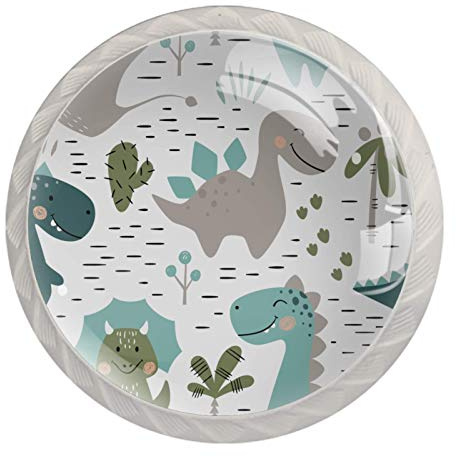 ZORE_FINE5 Lot de 4 boutons ronds décoratifs pour placard de cuisine, tiroir, commode, motif dinosaure bébé garçon 3,5 mm 8 cm