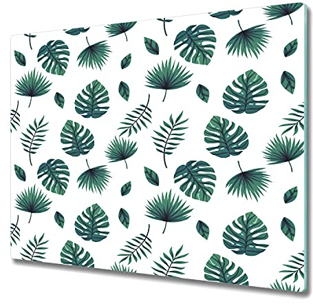 Coloray Glass Chopping Board 23.6 x 20.5 inch / 60x52cm Tempered Safety Glass Splashback for Kitchen Protection Cutting Board Worktop - Monstera Leaf Exotic Palm
