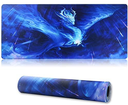Jahosin Large Gaming Mouse Pad with Stitched Edges,[27.5x11.8In] Extended Mouse Pad with Non-Slip Natural Rubber Base for Gamer/Desktop/Office/Home (70x30 Bluedragon)