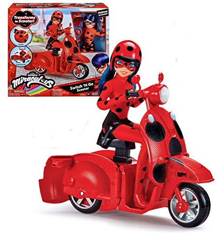 Bandai - Miraculous Ladybug - Scooter Miraculous Switch'n go + Gelenkpuppe Ladybug Lucky Charm 26 cm - P50668