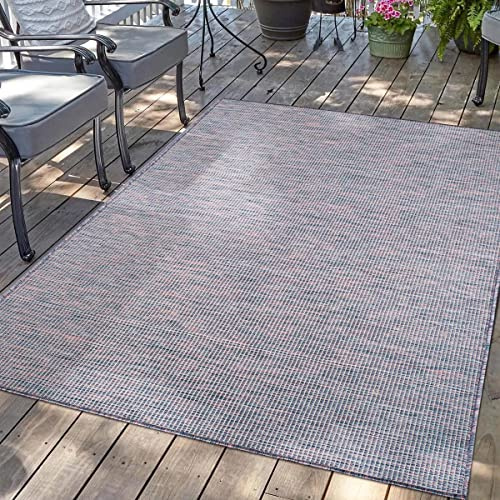 carpet city Tappeto da esterno per terrazze, resistente alle intemperie, 140 x 200 cm, tappeto da balcone blu e rosa mélange, tappeto per interni ed esterni, per veranda, giardino, cucina, bagno o