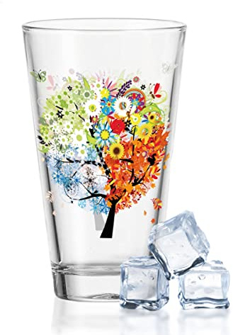 GRAVURZEILE Leonardo Verre à eau avec impression UV – Objet personnalisable – Design quatre saisons – Cadeau amusant pour elle et lui