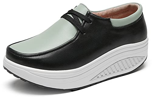 rismart Cuero Plataforma Zapatillas Balancin Mujer Cómodo Casual Caminar Zapato