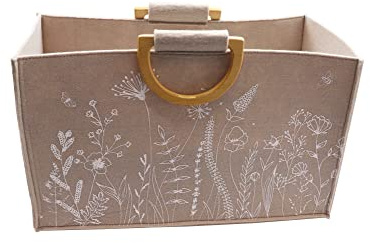GLOREX 6 1212 275 - Filztasche in Grau mit weißem Blumenmuster und Holzgriffen, ca. 40 x 18 x 24 cm, für Zeitungen, Dekoration oder zum Einkaufen