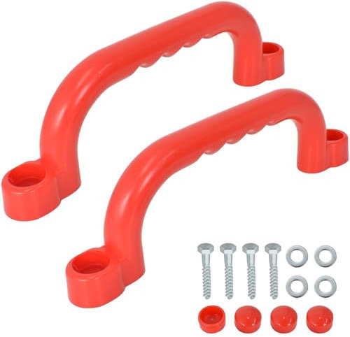 Poignées pour Aire de Jeux 2 pièces Poignées de Sécurité Poignées de Sécurité en Plastique Antidérapant pour Aire de Jeux, Cabane dans Les Arbres, Cadre d'escalade Playground Safety Handles (Rouge)