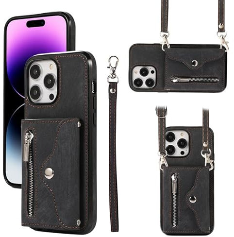 Yidai-Silu iPhone 12 Mini Handy Tasche 【RFID-Schutzfunktion, Standfunktion, Blasebalg Aussehen】 Wallet Case PU Leder Geldbörse Schultertasche Handyhülle für iPhone 12 Mini - Schwarz