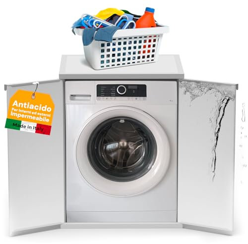 Avilia Mobile Coprilavatrice da Interno ed Esterno in Resina Antiacido - Mobile per Lavatrice Resistente e Impermeabile - Mobile per Asciugatrice Facile Montaggio - 68,5x64,5x88cm Bianco