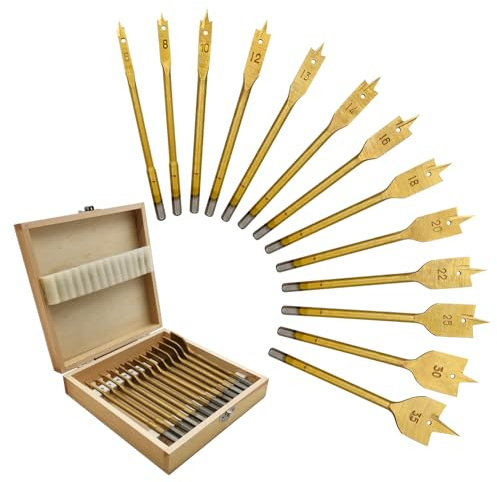 Juego de 13 brocas de pala, broca plana de acero al carbono con vástago de cambio rápido, cortador de agujeros de madera plano para carpintería, plástico, corte de agujeros de aluminio para la mayoría