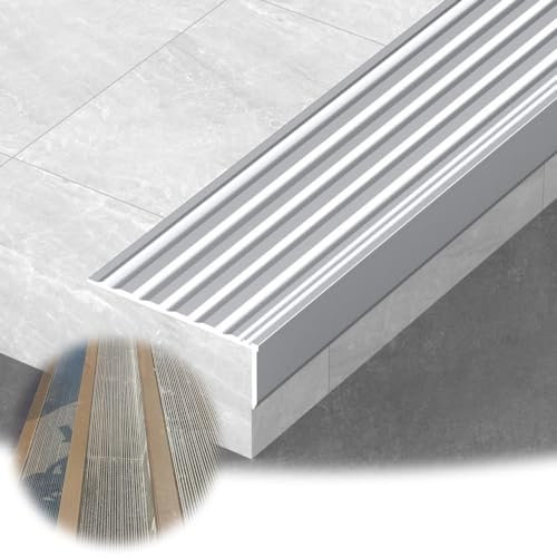 HCZION 10 Stück Treppenkantenprofil Winkelprofil Treppen Kantenschutz Anti-Rutsch Stufenkantenprofil Für Innen Außen, Aluminium, 90cm 120cm (Color : Silver, Size : 4pcs-48''/120cm)