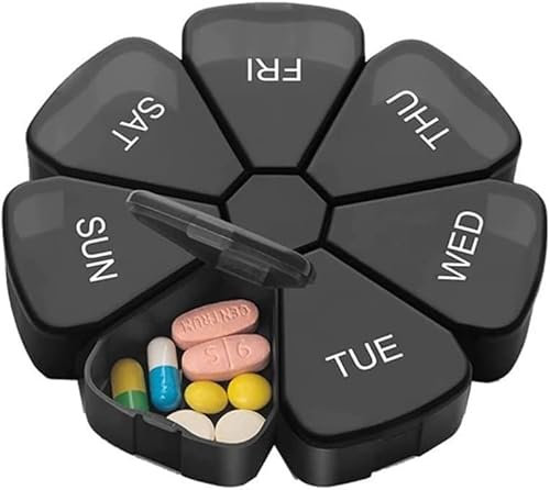 Organizzatore settimanale di pillole, Scatola for medicinali rotonda da 7 giorni 7 scomparti Piccole compresse Scatola settimanale portatile Custodia for pillole da viaggio Dispenser di farmaci facile