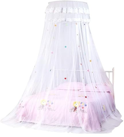 Betthimmel, Moskitonetz im Prinzessinnen-Stil, runder Baldachin-Spitzenbettvorhang, Kuppel-Moskitonetz-Bettvorhang for Aufhängen, Himmelbett-Himmelvorhangnetz for Kinderbett, einfache Installation for